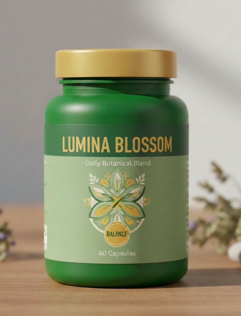 Lumina Blossom product package on green botanical background